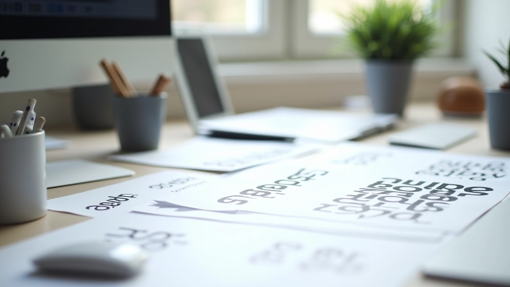 Espaço de trabalho criativo com exemplos de design tipográfico e layouts responsivos